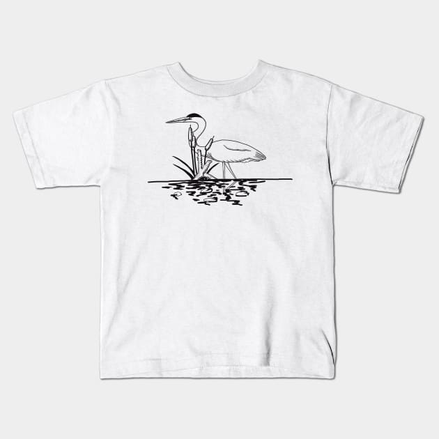 Heron in the reeds Kids T-Shirt by Kirsty Topps